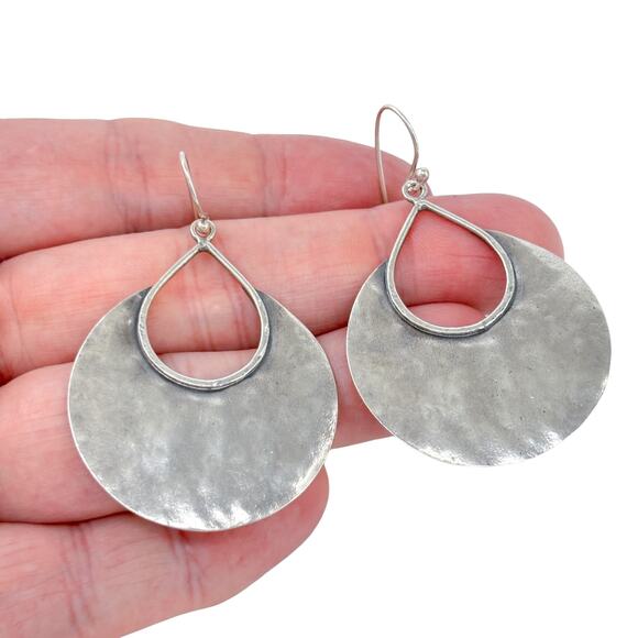 Estate Silpada Sterling Silver 925 Hammered Disc Dangle Earrings - Picture 1 of 8
